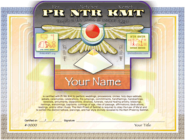Pr Ntr Kmt - Religious Ceremonial Certificate - Includes Shipping